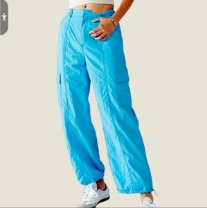 Love Tree Blue Cargo/Parachute Pants Relaxed Fit High Waist